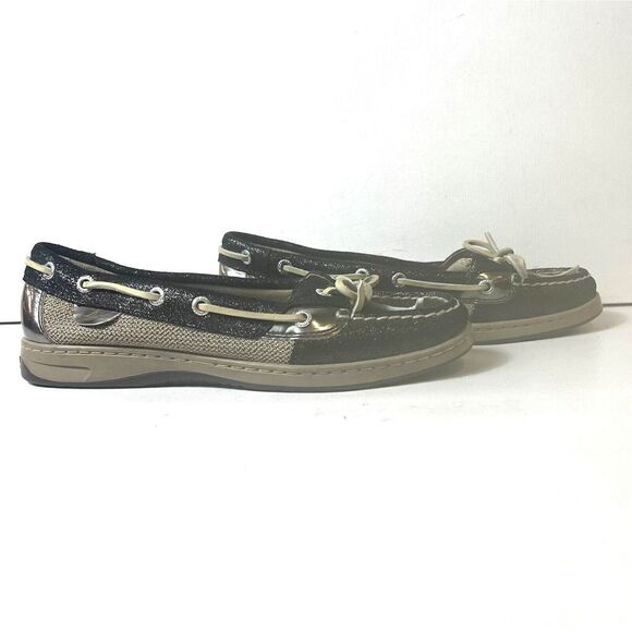 Sperry Top-Sider Black/Brown Leather Women's 8 M Loafer Glitter Bow Slip On Flat - Picture 3 of 11